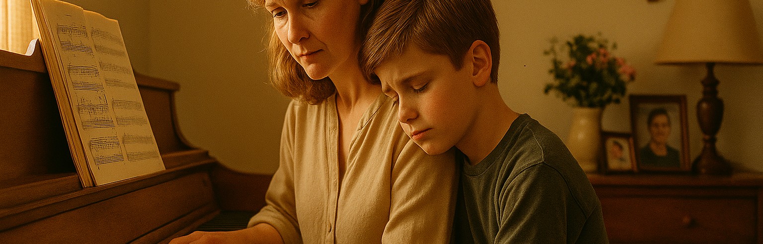 Young Elias with mother Grace at piano